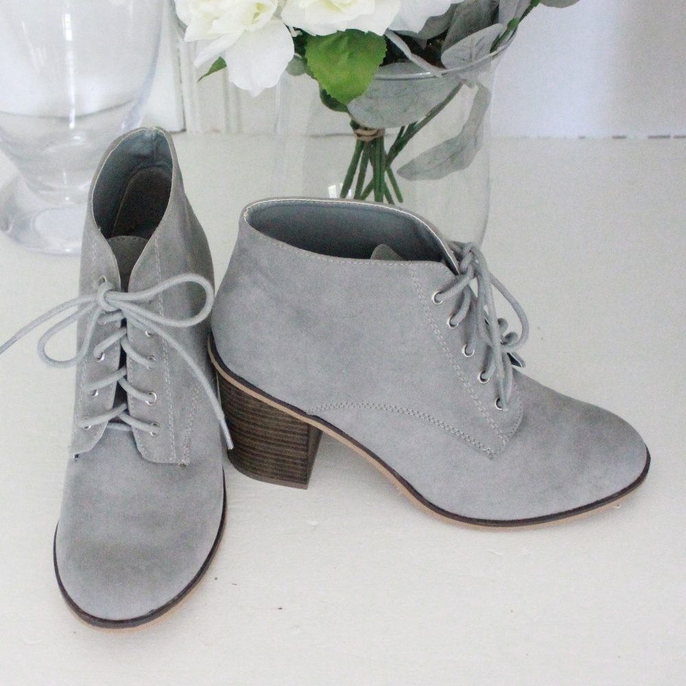 Qupid Gray Varsity Heeled Bootie